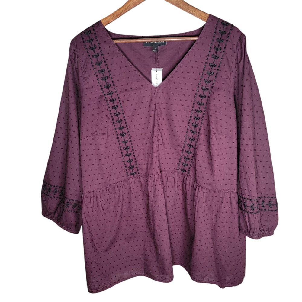 NWT Lane Bryant Women's‎ Plus Size 18 Burgundy Swiss Dot Peplum Blouse